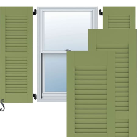 12W X 50H Americraft Two Equal Louver Exterior Real Wood Shutters, Moss Green